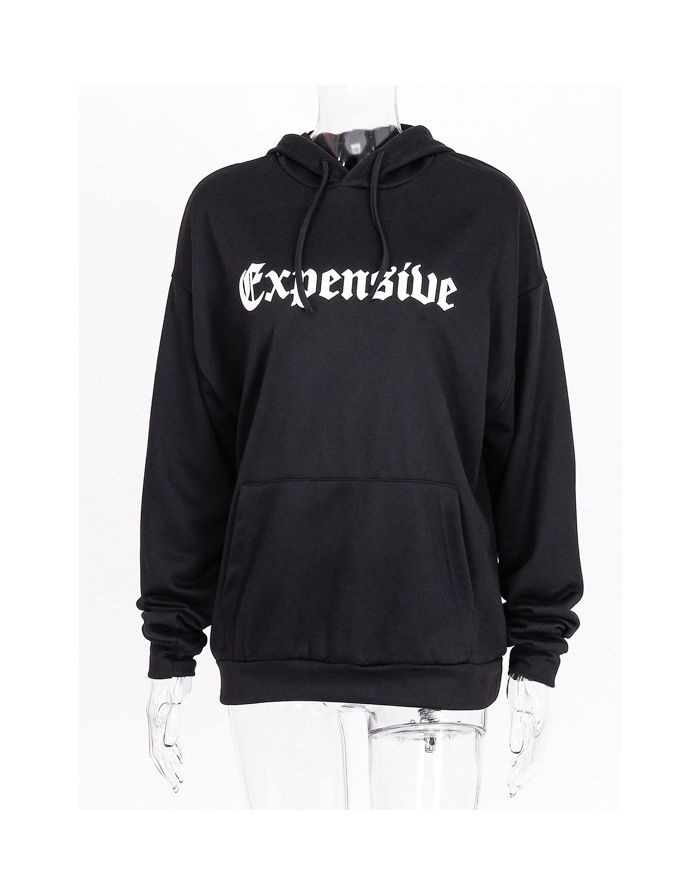 Casual Fall Spring Hooded Letter Printed Sweatshirts With Pockets